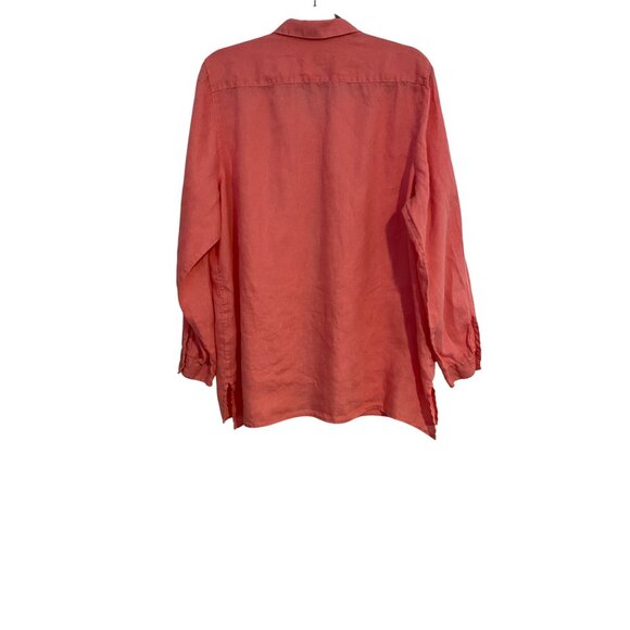 J. Jill Love Linen Women XL Coral Button-Up Shirt Long Sleeve Lightweight Comfy - Picture 2 of 8